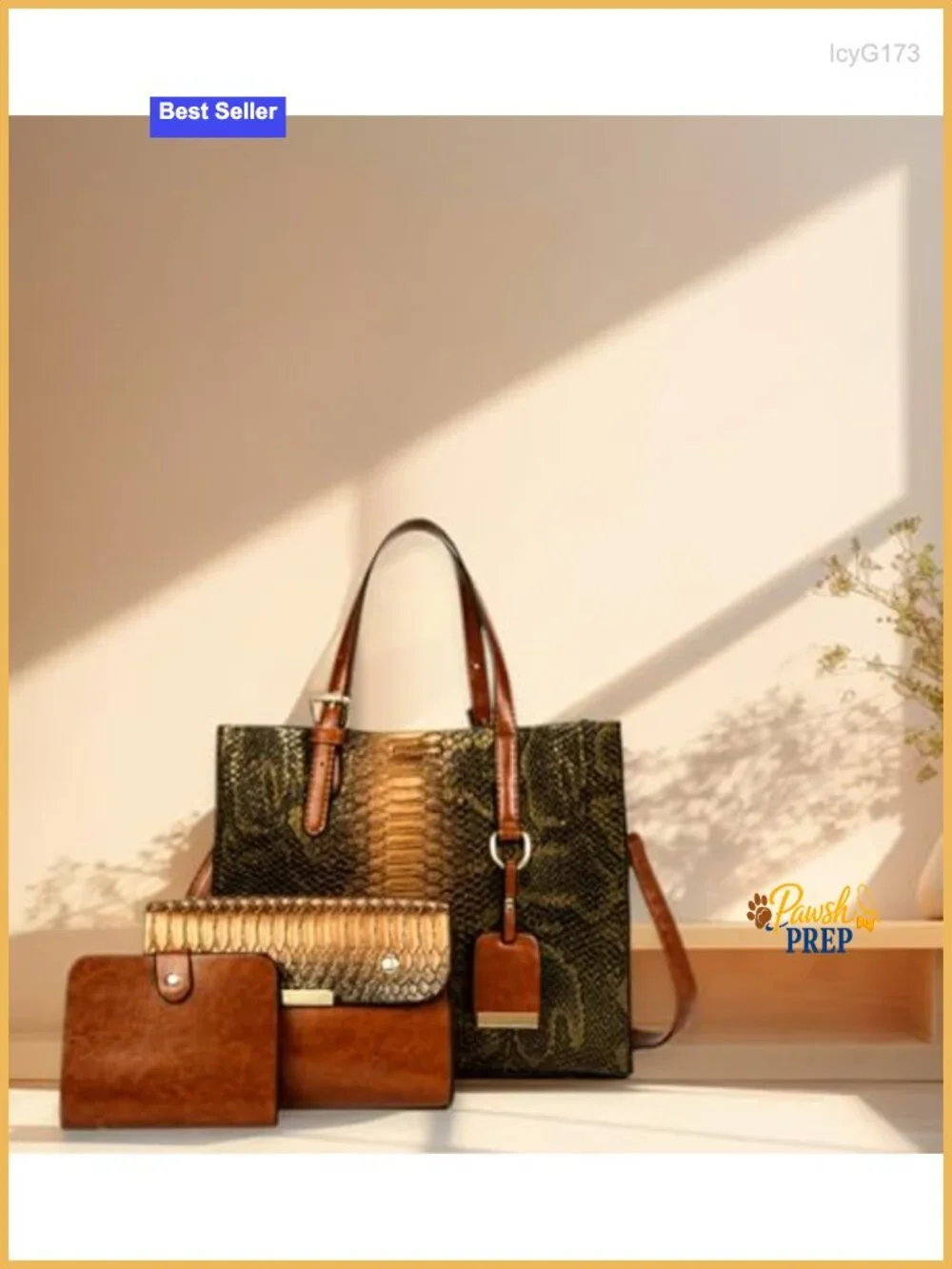 Women's Crocodile Pattern Satchel Handbags Stylish Tote 3 Pcs Set Vegan Leather